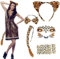 JINGTOPS 6 Stück Leopard Kostüm Set Leoparden Ohren Haarreif, Karneval Leoparden Kostüm Damen Kinder mit Leopard Gesichtstattoo, Fliege,Schwanz, HalloweenTierkostüm Kostüm Party Dekoration Zubehör
