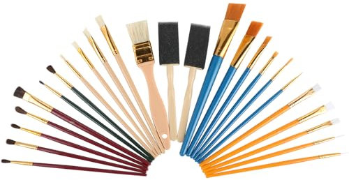 Set de 25 Pinceau Acrylique, Set de pinceaux pour Artistes avec pinceaux en Mousse, Set de pinceaux Peinture Enfant, Parfait pour Les débutants, Les Enfants et Les Amateurs de Peinture