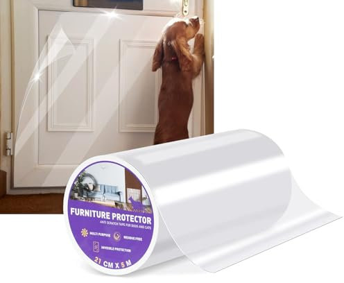 IONCAT Anti Scratch Furniture Door Protector, Door Protector from Dog and Cat Scratching, Sofa Protectors from Pets, Cat Anti Scratch Tape, Door Guard Cover for Dog, Clear, Single Sided, 21 CM X 5 M