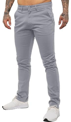 989Zé ENZO Mens Stretch Chino Slim Fit Leg Jeans Trousers Pants by Raw Denim (UK, Waist & Inseam, 36, 30, Light Grey)