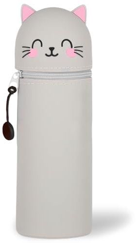 Kawaii Federmäppchen, mäppchen, 2-in-1 Weiche Silikontasche, Cartoon Federmäppchen, Stand Up Federmäppchen, Tier Stifthalter, Stifte Mäppchen, Stifthalter Bleistifttasche Mädchen Junge (graue Katze)