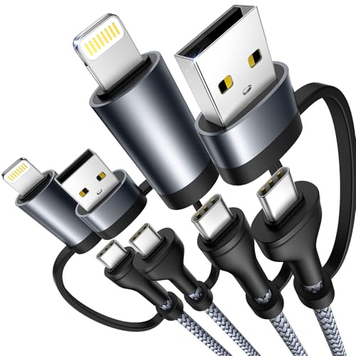 XUDUO 4 in 1 Charging Cable [2Pack 6.6FT] Fast Charging Cord Apple MFi Certified Lightning Cable Nylon Braided 60W Multi USB C Cable for iPhone 16/15 14 13 12 iPad Samsung Galaxy MacBook iPad Tablets