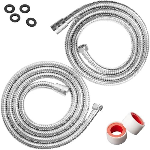 B3AD Flexible de Douche Universel (lot de 2, 1M50 et 1M20, G1/2), Tuyau de douche en Acier inoxydable, Anti-Torsion, Anti-Pliure, Chrome