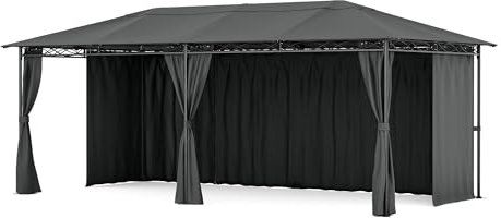blumfeldt Mondo Tonnelle 3x6 – Cadre Acier, avec Rideaux, Résistant Intempéries, Tonnelle de Jardin Extérieur, Facile à Assembler, Gris Foncé