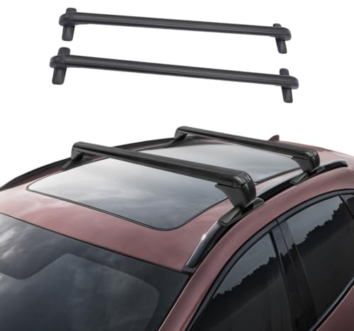 2 Stück Aluminium Schwarz Dachträger, Dachträger Universal, Relingträger Dachgepäckträger Fahrradträger Dachboxen Dachgepäckablage, Auto Zubehör, für Autos in Regenrinne Abstand: 110-114cm