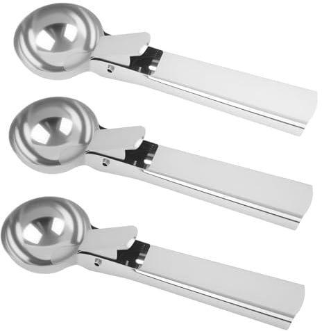 3er Eisportionierer 19 x 5,5 x 3 cm, Eisportionierer Edelstahl, mit Auslöser, Eislöffel, Langlebiges Design, Eiskugelportionierer, Ideal für Eiscreme, Keksteig, Smoothie, Silber