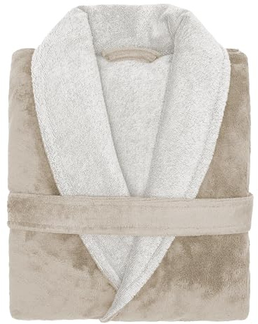 LOOKS BY WOLFGANG JOOP Bademantel S, Bademantel Damen Frottee, Frauen Morgenmantel beige mit Schalkragen, hochwertige Baumwollmischung