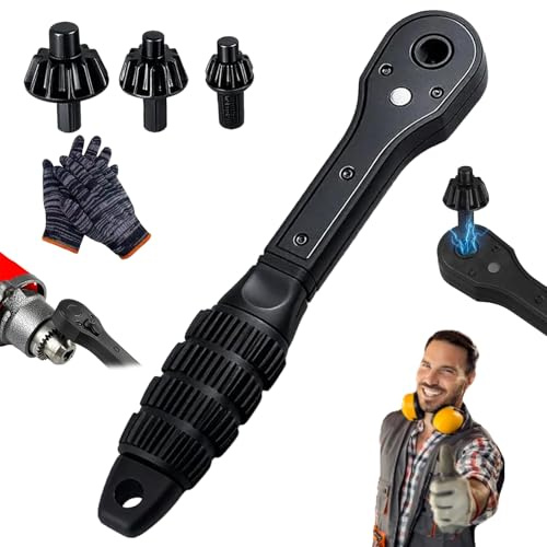 Knubbuf 2 in 1 Drill Chuck Ratchet Spanner, Ratchet Drill Chuck Key Wrench with Three Gears, Universal Double Head Chuck Key Replacement Tool for Electric Drills & Power Tools (1pc)