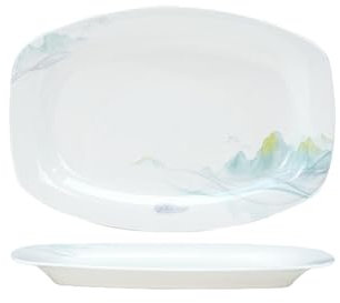 Plato cuadrado de porcelana de hueso estilo chino, plato de pescado al vapor de color bajo vidriado, plato Douyu de 12 pulgadas, 2 piezas
