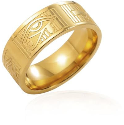 VASSAGO Altägyptischer Ring aus Edelstahl mit Ankh-Kreuz und Horusauge – Ägyptisches Symbol, Schutzamulett, Schmuck für Männer und Frauen