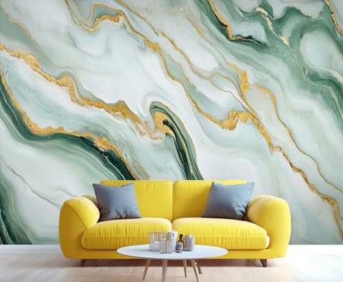Turquoise Wallpaper, Emerald Green Marble Bedroom Wallpaper, White Gold Marble Wall paper for Living Room, Not Self Adhesive Abstract Fluid Hot Stamping Photo 3D Wall Murals & Room Decor, 260x175cm