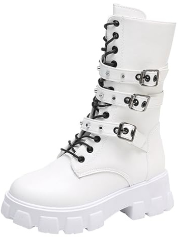 Generisch Stivali da donna in stile gotico, stile punk, alla moda, con fibbia, con plateau e zeppe, a metà alti, per il tempo libero, in tinta unita, eleganti stivaletti invernali