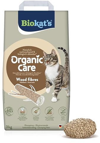 Biokat's Organic Care Wood Fibres 3 kg - Feine klumpende Katzenstreu aus nachwachsenden und biologisch abbaubaren Pflanzenfasern - 1 Sack (1 x 3 kg)