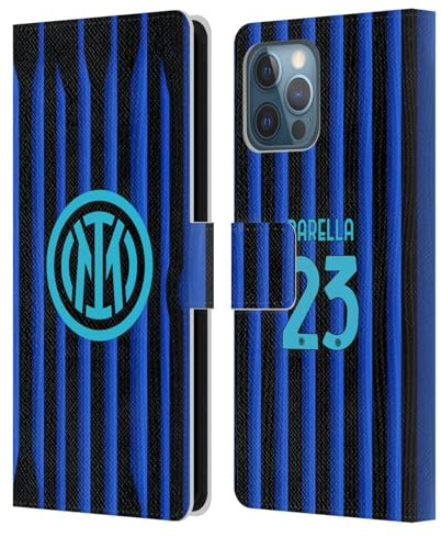 Head Case Designs Licenza Ufficiale Inter Milan Nicolò Barella 2025/26 Giocatori Home Kit Custodia Portafoglio in Pelle Compatibile con Apple iPhone 12 PRO Max