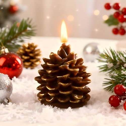 Flammenlose Tannenzapfen Kerzen LED Weihnachtsschmuck Batteriebetrieben Flammenlose LED Kerzen Weihnachtskerzen für Weihnachten Schmuck Tisch (A)