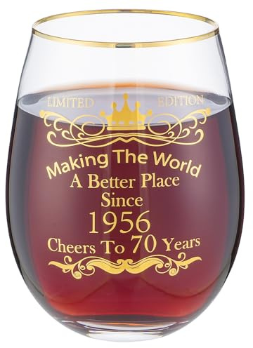 landskykit 70th Birthday Gifts for Women Men 15 Ounce Wine Glass Tumbler Drinking Cup Making The World A Better Place Since 1956 Cheers to 70 Years Old Birthday Present