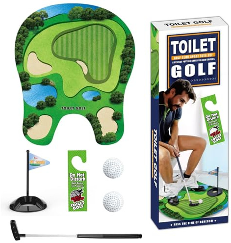 Syglawnd Toilet Golf Game, 1 Set Toilet Golf Practice Game Includes Putter Balls Putting Green Funny Mini for Kids Men Dad Boyfriend Any Restroom