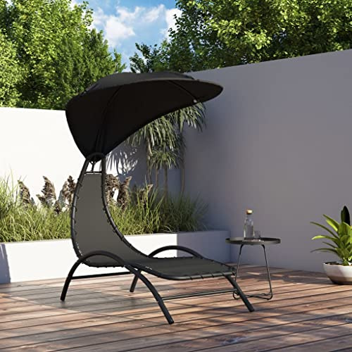 Teenpull Sonnenliege mit Dach Schwarz, 167x80x195 cm, Textilene Stoff, pulverbeschichteter Stahl, Gartenliege für Terrasse, Pool, Outdoor Entspannung