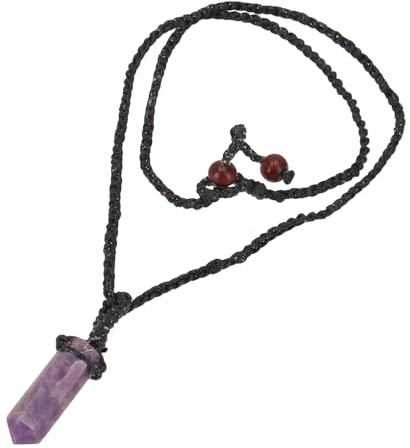 GURU SHOP Kristall Anhänger, Ethno Makramee Kette mit Schwarzem Band - Amethyst, 3x1 cm