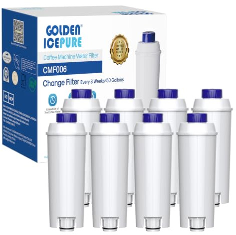 GOLDEN ICEPURE Wasserfilter für De'Longhi DLSC002, 8er Pack | Ersatz kompatibel mit ECAM, ESAM, ETAM, BCO, EC-Serie, SER3017 & 5513292811 – reduziert Kalk für vollen Kaffeegeschmack