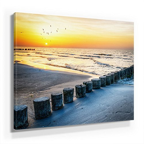 BilderKing Ostsee Nordsee Bild A450, 1 Teil 50x50cm Leinwand auf Holzrahmen aufgespannt, FineArt Print, UV-stabil und wasserfest, Kunstdruck für Büro oder Wohnzimmer, Deko Bild