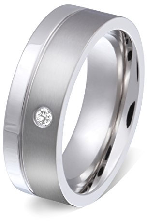 Juwelier Schönschmied - Unisex Partnerring Ehering Hochzeitsring Ecilia Edelstahl Zirkonia 60 (19.1) 15Dac