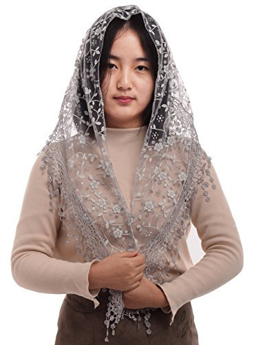 BLESSUME Frau Dreieck Muster Schleier Klassisch Mantilla Weich Spitze Kapelle Schleier (Grey)