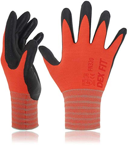 DEX FIT Premium Nylon Nitril Arbeitshandschuhe FN320; 3D-Komfort, Dehnbare Passform, Griff, Dünne, Leichte Arbeitshandschuhe, Langlebig, Atmungsaktiv, Kühl, Waschbar; Rot M (8) 3 Paare