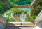 Forwall Fototapete Fenster 3D Effekt Aussicht Wasserfall Optik Wohnzimmer Schlafzimmer Vlies Tapete Wandtapete UV-Beständig Montagefertig (10392, V8 (368x254 cm) 4 Bahnen)
