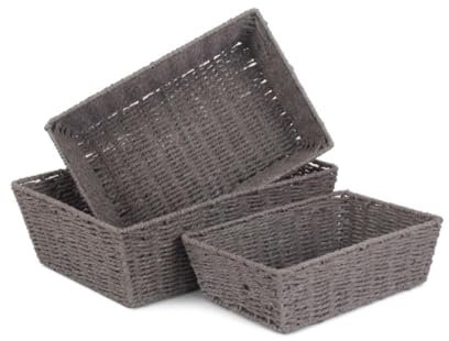 Red Hamper PT148-150 Set of 3 Grey Paper Rope Serving Tray, Wicker