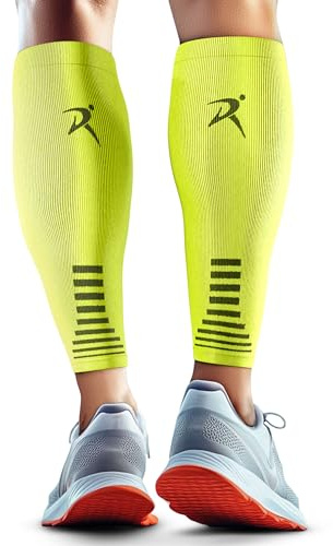 Rymora Calf Compression Sleeves for Men & Women (Ideal for Sports, Running, Shin Splints & More) (One Pair) (Neon Yellow) (Large) [L]