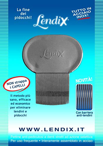 2 Pettini Lendix anti pidocchi e lendini, In acciaio inox con punte arrotondate. L’unico con barriera anti lendini. Pack di 2 unità.