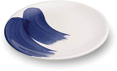 Zafferano Serie Mannaggia Li Pescetti Piatto Dessert in Porcellana, Diametro 205 mm, Decoro Onda Blu e Bianco, Confezione 6 Pezzi