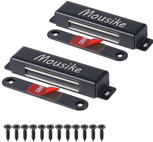 Mousike Magnetischer Türverschluss 30 kg Starke Edelstahl Schrankmagnete für Küchenschrank Kleiderschrank Schrank Schranktürverschluss (Schwarz 2er Pack)