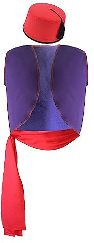 Erwachsenenkostüm Aladdin Arabische Straßenratte Weltbuchtag Film Kostüm [Weste, Fez Hut & Schärpe – L-XL]