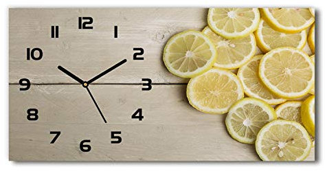 Tulup Wanduhr aus Glas 60x30 cm Glas Uhr Bild Glasuhr Gehärtetes Glas Küchenuhren - Schwarze Zeiger - Zitronen Holz