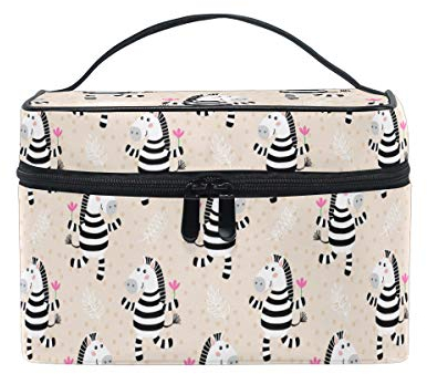 HaJie Kosmetiktasche mit großem Fassungsvermögen, niedlicher Zebra-Blumendruck, Reise-Kosmetikkoffer, Kulturbeutel, Aufbewahrungstasche, Kulturbeutel für Frauen und Mädchen