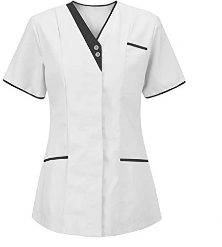 LuckyLucy Damen Pflege Schlupfkasack Kasack, Krankenpfleger Berufsbekleidung mit Taschen Kurzarm V-Ausschnitt T Shirts Tops Schönheitssalon Pflegeheim Kosmetikerin Nurse Uniformen
