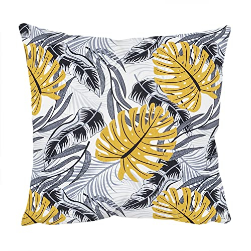 Amilian Kissenhülle, Zierkissenbezug, Kissenbezug ca. 40x40 cm; Deko; für Kissen, Kopkissen oder Dekokissen; für Sofa, Schlafzimmer, Wohnzimmer, als Dekoration; 100% Baumwolle Monstera Grau Senfgelb