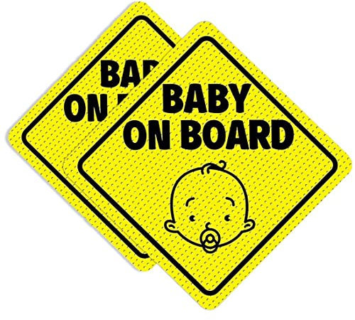SIOPPKIK Baby on Board Schild, 2 Stück Baby on Board Zeichen Auto, Selbstklebend Vinyl Vorsicht Aufkleber für Fahrer, Reflektierend in der Nacht, Wasserdicht(12.5cm, Gelb)