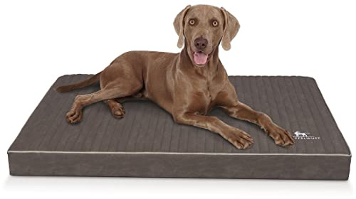 Knuffelwuff orthopädische Hundematte Palomino aus Laser-gestepptem Kunstleder XXXL 135 x 90cm Braungrau - rutschfeste Unterboden - leicht zu reinigen - für große, mittelgroße und kleine Hunde