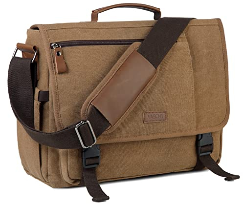 VASCHY Messenger Bag, Waxed Canvas Man Bag 15.6 inch Laptop Shoulder Bag for Men Women Water Resistant Briefcase Satchel with Shoulder Strap and Luggage Sleeve for Work,School,Business Trip (Camel)