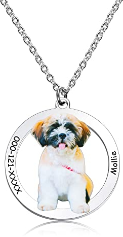 MeMeDIY Personalisierte Foto Halskette, Geschenke für Frauen, Edelstahl Anhänger Halskette, Haustierbild Halsketten, Katze, Hund Gedenkgeschenke, Geburtstags Geschenke für Hunde Liebhaber