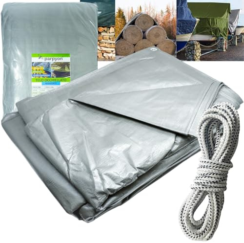 Parpyon® Telo impermeabile esterno Rinforzato da 180gr/mq telo copritutto telone occhiellato ombreggiante per gazebo piscina campeggio mobili giardino (180Gr, 2x3)