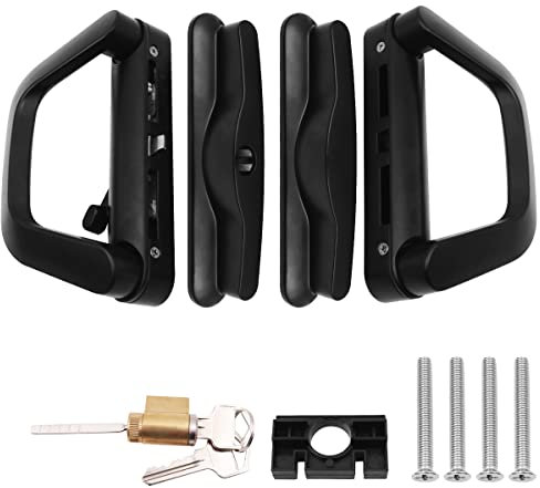 ZONADAH Sliding Patio Door Handle Set Double Side with Key Cylinder Lock, Full Replacement Handle Lock Set Fits Door Thickness from 3cm to 3.5cm