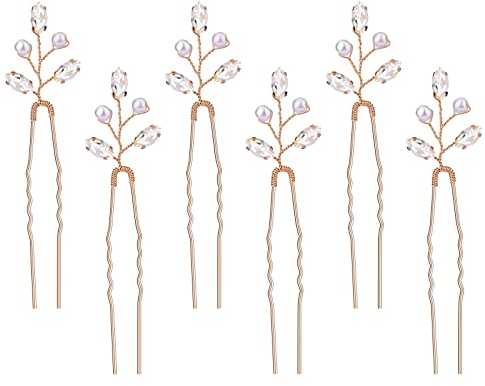 KINBOM 6 Stück Haarschmuck Hochzeit, Haarschmuck Hochzeit Perlen Haarnadeln für die Hochzeit Haarnadeln Hochzeit Strass für Bräute Brautjungfern Frauen Mädchen (Gold)