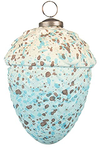 Clayre & Eef Weihnachtsbaum deko Eichel Ø 9 cm Türkis Beige Glas Metall Weihnachtsdeko Weihnachtsdeko