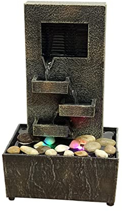 Nature's Mark 10 H Slate Tiered Tabletop Water Fountain with Natural River Rocks and LED Lights (Power Cord Attached)