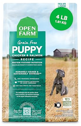 Open Farm, Grain-Free Dry Dog Food for Puppies, Protein-Packed Kibble, Sustainably & Ethically Sourced Ingredients, Non-GMO Veggies & Superfoods, Chicken & Salmon Puppy Recipe, 4lb Bag