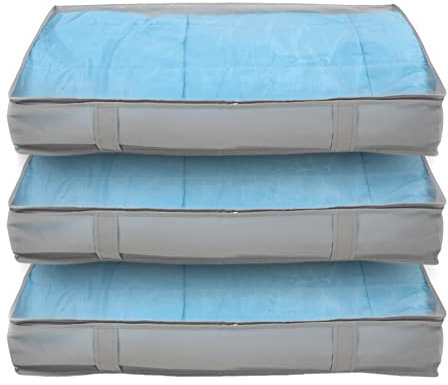 SVITA 3er Set Aufbewahrungstasche M faltbare Unterbettkommode Griffe Reißverschluss Stoff Grau